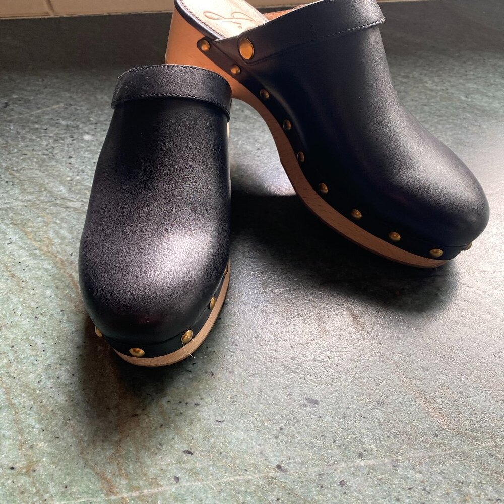 Black leather clogs from J Crew